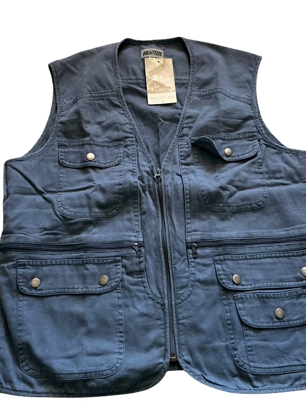 Vtg 80s Hunter blue utility fishing hunting vest zipper pockets size 36 blue
